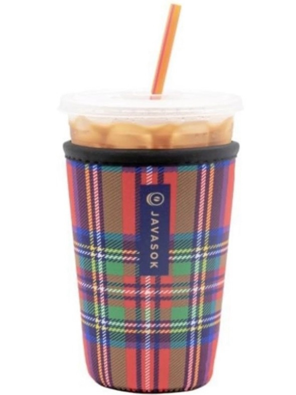 JAVASOK Red Plaid “Scottish Tartan” Tumbler/Cold Cup Sleeve/Koozie, Large